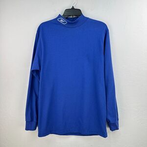 Vintage Rebook Shirt Mens‎ M Blue Cotton Mock Neck Long Sleeve Pullover Tee